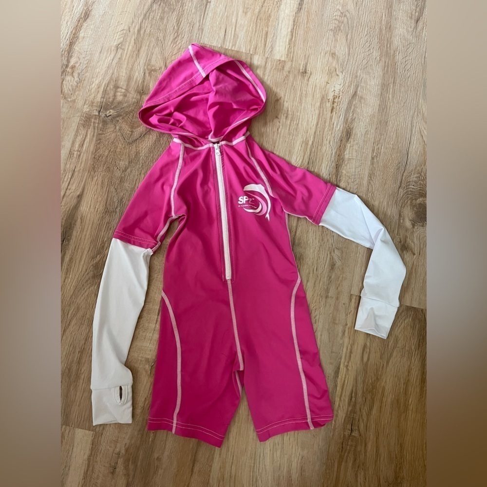 SunSkinz UV Protection Sun Suit Girls Size 3T Pink/White